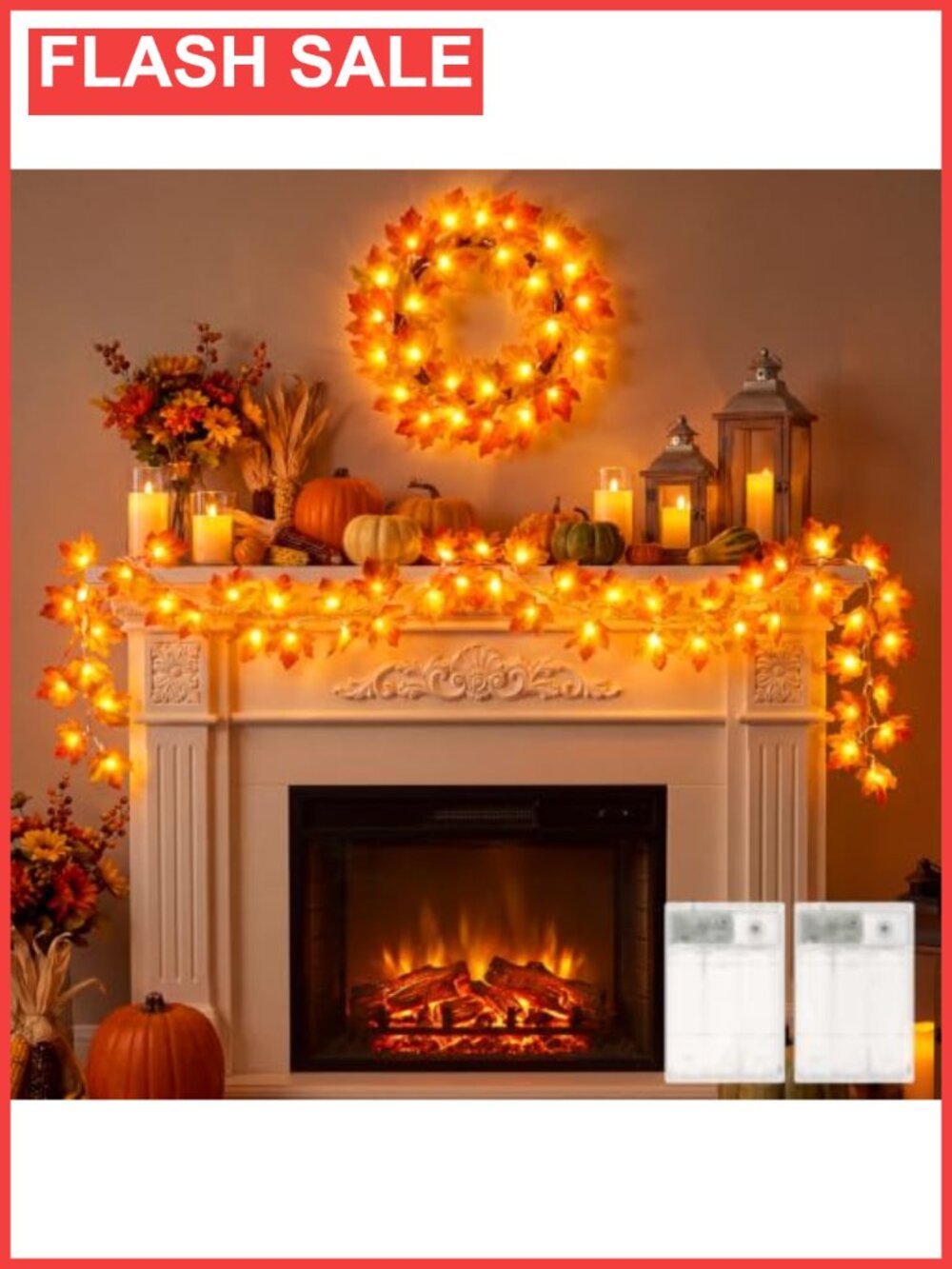 Fall Garland Lights 2 Pack 20Ft 40 LED Maple Leaf Battery String Decor
